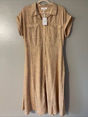 Lucky Brand Beige Animal-Print Midi Shirt Dress